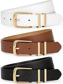 3条装纯色休闲PU皮女士腰带，百搭连衣裙、T恤、牛仔裤、西装，适合日常办公通勤穿搭。