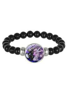 Cartoon Anime Pokeball Black Agate Beaded Stretch Bracelet, Niche Design Jewelry For Students And Couples, Daily Wear Accessories, Ideal Gift For Boyfriend Girlfriend Best Friends Birthday Holiday Presents - Multicolor - View 10