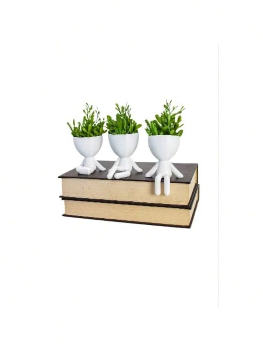 Set Of 3 Mini Vases With Artificial Bob Robert Flowers For Decoration, Mini Plastic Vase Size 6 Cm - 綠色 - 查看 1