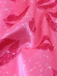 2pcs Valentine's Day Women Pajama Set, Leopard Print Heart Satin Short Sleeve Shirt With Pocket & Collar And Bow Shorts Sleepwear Loungewear - Hồng - Xem 8