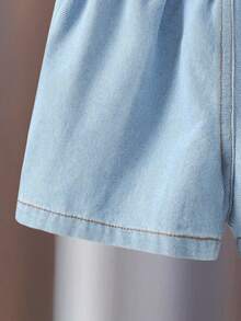 少女深蓝色牛仔短裙裤，2025新款复古褶皱短裤，时尚