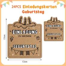 6/12/24/48pcs Baby Birthday Party German Invitation Card Set, Hand-Drawn Coloring DIY Cake Pattern, Rustic Blank Message Cards, Suitable For Baby Shower, Celebration Decorations - Multicolor - View 12