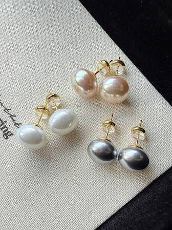 3对复古优雅三色发髻造型仿珍珠简约可爱耳环，奢华美学耳环套装，适合女性日常及节日佩戴
