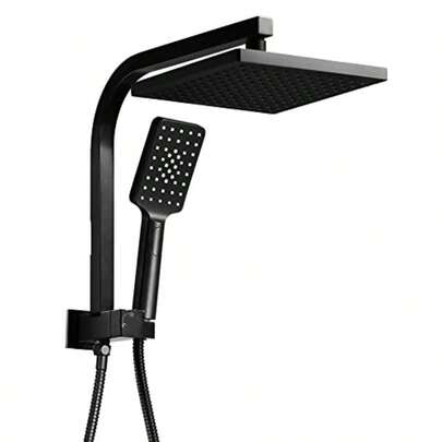 Shower Head 8" Rain Hand Showers Rail Taps Holder Handheld Showerhead Bath Accessories Bathroom Set Fixtures Wall With Stainless Steel Water Hose High Pressure Portable Black