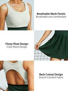 Leorrey Vestido esportivo casual, confortável e sem costuras para exercícios, tênis, badminton, corrida e fitness. - Verde Azeitona - Ver 7