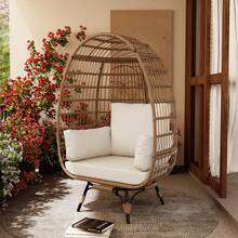 Hodeffior Large 360° Swivel Egg Chair For Outdoor Use – Rattan Egg Lounge Chair With 4 Thick Cushions, Weatherproof PE Rattan Wicker Sofa With A 158.8 Kg Load Capacity, Ideal For Indoor Use, Living Room, Patio & Veranda - 米色 - 查看 4
