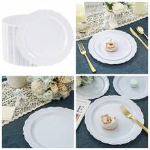 100 Pieces White Plastic Plates - 10.25inch Dinner Disposable Plates - Premium Heavy Duty Hard Disposable Dinner Plates - Party Supplies For Birthdays, Celebrations, Thanksgiving Wedding - 預設 - 查看 2