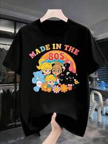 T-shirt vintage con grafica cartoon anni '80 realizzata in tessuto di alta qualità, girocollo, vestibilità ampia, comoda, stampa artistica - nero - Visualizzare 2