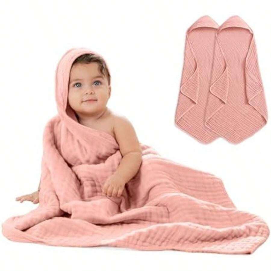 Toalla con Capucha para Adulto Algodón Muselina – Grande y Absorbente para Playa y Baño – Estilo Manta con Capucha, para Adultos(Rubor audaz Pack of 2 - Baby) - Multicolor - Ver 1