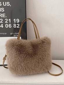 New Autumn/Winter Fluffy Small Square Handbag, Women's Crossbody Bag, Stylish Commuter Handbag, Shoulder Bag, Soft To The Touch, Convenient For Daily Commutes. - Brown - View 6