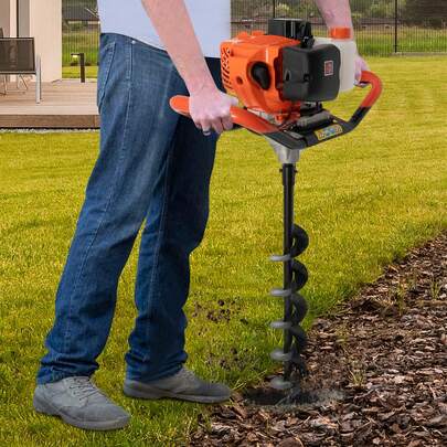 Rainaut Set Of Freestanding 52CC 1700W Gasolined Powered Earth Auger Post Hole Digger Borer Ground Fence Drill With 1PCS Extension Bar And 3PCS Bits & Accessories, 2 Strock Earth Auger Post Hole Digger, Air Cooled For Be Drilled In Epidermal Turf And Clay, And Can Be Used For Tree Planting Holes, Fence Stakes, Greenhouse Stakes, Fiber Optic Cable Pole Stakes, Tree Fertilization Stakes, Etc.