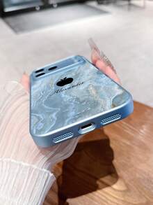 1pc Customized Name & Creative Blue Marble Apple Design Tempered Glass + TPU Soft Edge Phone Case, Compatible With Samsung S24 Ultra/S25 Ultra And Apple 17 Pro Max/16 Pro Max/15 Pro/14 Plus/13 Pro/12 Pro Max/11/Xs Max/8/7/6 Plus, Suitable As Birthday Gift, For Girlfriend/Boyfriend Or Personal Use