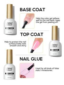 peacecolor 2/3PCS 10ML Gel Top And Base Coat With Nail Glue Set, No-Wipe Base Coat And Glossy Top Coat, Long Lasting Nail Supplies For Women Home Nail Art Salon Christmas Gifts - 彩色 - 查看 2