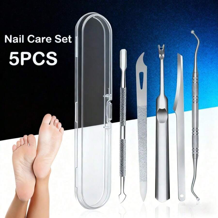 专业不锈钢指甲钳，多功能角质层去除器，美甲护理修甲工具套装 - 彩色 - 查看 1