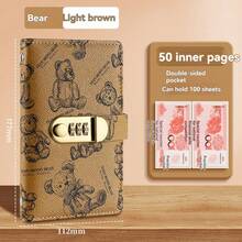 可爱小熊图案密码锁现金笔记本，2026年计划本，圣诞礼物，男士办公用品，快速发货，50个口袋，防水耐用封面，加宽书脊，固定内页，大容量收纳笔记本 - 彩色 - 查看 12