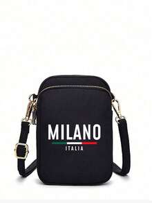 Túi xách mini màu đen, kiểu dáng giản dị và thời trang, mang chủ đề "Milano, Ý", tích hợp ngăn đựng điện thoại, ví đựng tiền xu, điện thoại nữ 10 chữ, túi đeo vai, ví đựng tiền xu, ví tiền, túi du lịch bằng polyester nhẹ và không mùi. - Nhiều màu - Xem 11