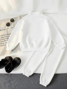 2pcs/Set Young Girl/Boys Autumn/Winter Long Sleeve Zip-Up Collar Sweatshirt And Sweatpants Set, Fashion, Skin-Friendly, Soft And Comfortable - White - View 2