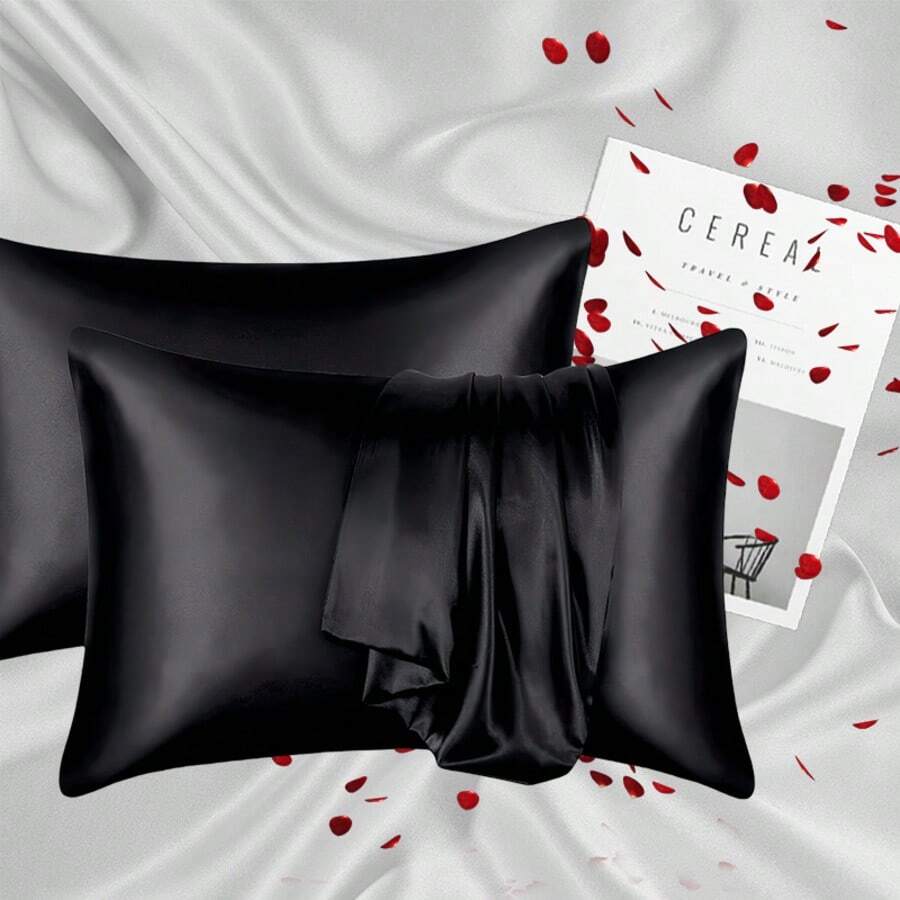 4 Pieces Of 100% Mulberry Silk Pillowcases, Silk Pillowcases, Suitable For Hair And Skin, Silk And Soft Bed Pillowcases, With Invisible Zipper, For Ladies And Men - Gói 2 màu đen - Xem 1