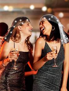 1件装女士水钻网状发带，闪亮水晶夜店发饰 - 弹性头巾，派对发夹，镂空亮片发带