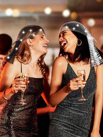 1 st. hårband i strassnät för kvinnor, håraccessoar i glänsande kristall för nattklubb - elastisk huvudbonad, hårspänne för fest, ihåligt glitterhårband