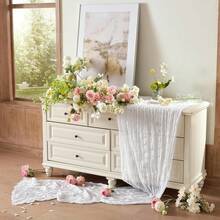 1pc/2pcs/5pcs White Sheer Table Runner, 35"X70", Boho Style Thin Gauze Table Runner, Vintage Country Transparent Table Decor, Suitable For Wedding, Party, Baby Shower, Long Table Decoration