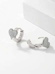1 Pair Fashionable Classic Versatile Commute Chic Personalized High-End Heart Design Earrings For Women - Silver - View 5