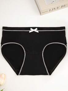 4pcs Women's Bowknot Textured Mid-Rise Black Sexy Cute Bikini Panties - Black - View 5