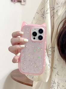 Cute Cat Ear Transparent Soft Phone Case Compatible With IPhone 17 Pro Max/17 Pro/17/16 Pro Max/16/16 Pro/16 Plus/15/15 Pro Max/15 Pro/15 Plus/11/12/13/14 Pro Max/11 Pro/11 Pro Max/12 Pro/12 Pro Max/13 Pro/13 Pro Max/14 Pro/14 Pro Max/14 Plus, Minimalist & Elegant Design - Pink-shiny - View 3