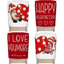 4PCS Valentine's Day Decorative Chair Covers, Dwarf Patchwork Heart Chair Covers, 'Happy Valentine's Day' And 'I Love You More' Chair Covers, Decorate Chairs To Create A Sweet Valentine's Day Atmosphere.(50cm*60cm/20inch*24inch) - Red - View 4