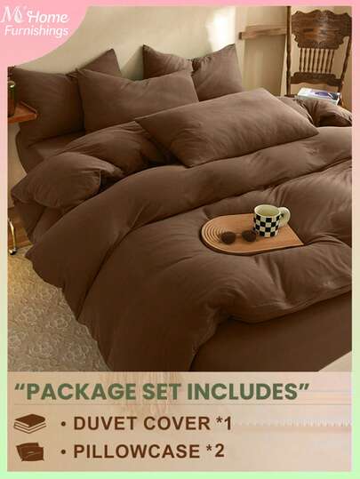 3pcs Coffee-Colored Bedding Set - 1 Duvet Cover & 2 Pillowcases, Soft & Comfortable Home Textile, Available In Multiple Colors, Suitable For Dorms, Simple & Fashionable Home Decor, Soft & Cozy Bedroom Bedding Set, Fashionable Set, Machine Washable, No Filling