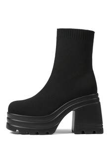 Women's Y2K Goth Platform Ankle Boots Fashion Chunky High Heels Pull On Round Toe Party Street Cosplay Boots Woman - 黑色 - 查看 3