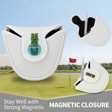 Two-Color Splicing 18 Fun Design Style Club Head Cover, Semi-Circle Putter Cover, Club Head Cover, Golf Putter Cover - PU With Advanced Embroidery For Most Brands - White - View 5