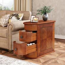 Tribesigns Solid Wood Bedside Table, Side Table With 2 Drawers, Narrow End Table For Living Room, Arc Rectangular Coffee Table, No Assembly Required, Finished Back, Bedroom Furniture - 核桃 - 查看 3