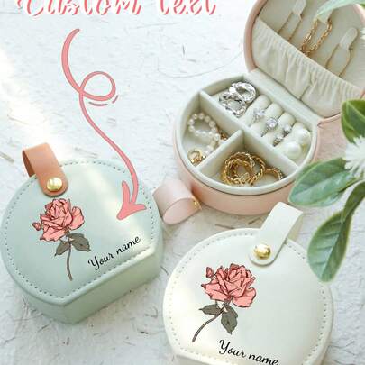 1 pieza Caja de joyería cuadrada personalizada de PU con espejo, iniciales, nombre personalizado, caja de anillo de viaje de cuero, caja de almacenamiento de joyas personalizada, regalo del Día de la Madre, mejor amiga, madre, abuela, novia, 12 meses de flores de arte lineal, ahorro de espacio, multifuncional, exquisita, elegante, ordenada, regalo único moderno