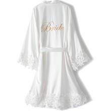 Women's Bride Bridesmaid Robe with Lace Trim Wedding Party Kimono Robes Soft Satin Bathrobe Getting Ready - .blanco + Mezcla de poliéster - Ver 1