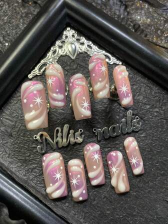 10pcs Square Nail Acrylic Kit,Light Purple Nail Art Paired With Pink Tie Dye Design,3D Luminous Water Droplets,Handmade Nail ArtStickers,Y2K Style Art Set,BohemianPrincess Style Decoration Music FestivalNordic Full Coverage Patch Nail Set,Suitable For Women And Girls, Festivals,Daily, Work, Parties, Gatherings And OtherPlaces, Comes With 1 Mini Nail File And 1Double-Sided Adhesive Label, Also AGreat Gift For All Girls And Girls