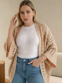 Set Of 2 Women's Cardigan Blouses, Knitted Cape, Openwork Knit, Autumn - 綠色/淡紫色 - 查看 3