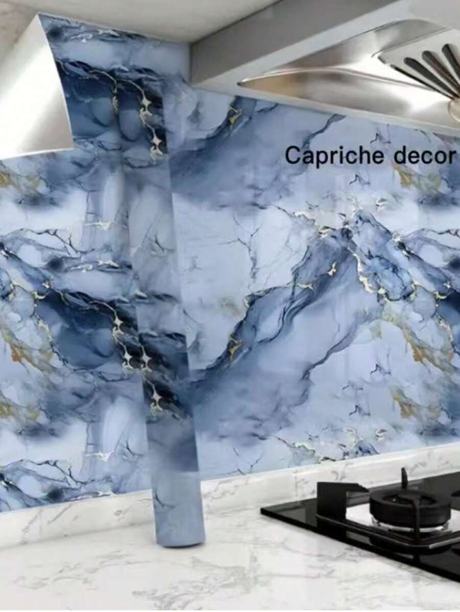Adhesive Wallpaper For Kitchen, Glossy Marble Blue Gold, 5 Meters X 60 Cm, Water/Oil Resistant - Nhiều màu - Xem 1