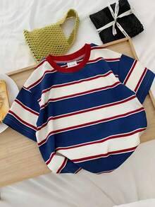 Baby Summer Striped Short Sleeve T-Shirt, Highly Elastic Soft Breathable Lightweight Tee, Cotton