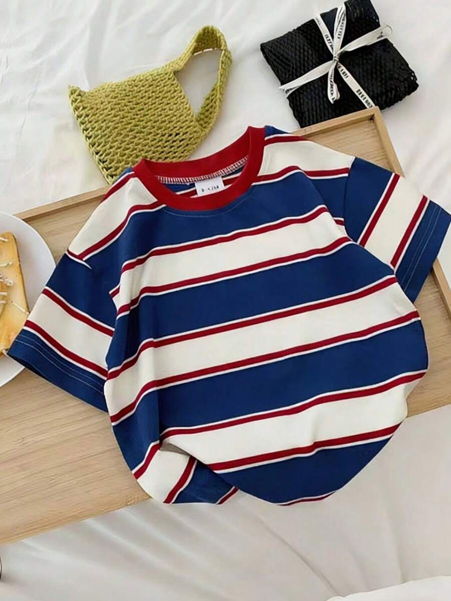 Baby Summer Striped Short Sleeve T-Shirt, Highly Elastic Soft Breathable Lightweight Tee, Cotton