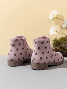 儿童时尚简约侧拉链踝靴 - 粉色 - 查看 5