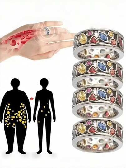 1枚时尚水晶石英离子戒指，具有理疗、瘦身、淋巴引流功效，磁性多色简约配饰