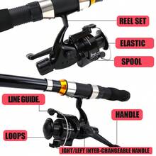 鱼竿渔线轮套装，伸缩式玻璃纤维鱼竿搭配纺车轮，含鱼线、鱼饵和收纳袋，适用于淡水和海水垂钓，2.1米/2.3米 - 黑色 - 查看 6