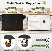 Mobile Kitchen Island On Casters With Extendable Dining Table, Kitchen Cart With Multifunctional Drawers, Ideal For The Kitchen And Dining Room (Black) - Black - View 6
