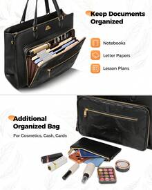 MATEIN Convertible Briefcase Backpack For Teacher , 3 In 1 Purse Women Tote Bag Fits 15.6" Laptop, Waterproof Leather Backpack Tote, Womens Laptop Tote Bag For Work College, 2 Pcs Set - 黑色 - 查看 3