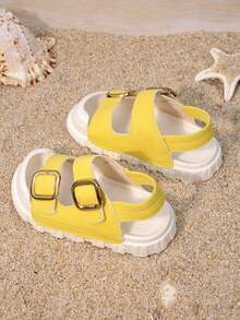 夏季新款儿童凉鞋，可爱时尚休闲男女童凉鞋，魔术贴搭扣女童运动凉鞋沙滩鞋 - 黃色 - 查看 4