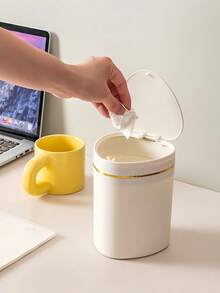 Heart-Shaped Triangular Desktop Trash Can, Thick PP Material For Home Use, Pedal-Operated Flip Lid, Large Opening Triangular Desktop Trash Can, Waste Paper Basket, Plastic Office Desk Trash Can, Smooth Design Prevents Odor Leakage, Can Be Used To Store Fruit Peels And Paper Scraps On The Desktop, Keep The Desktop Clean, Suitable For Bathroom, Home Office Desk Decor, Coffee Table, Office, Living Room, Covered Mini Plastic Trash Can, Also Suitable For Home Dining Table. - Multicolor - View 6