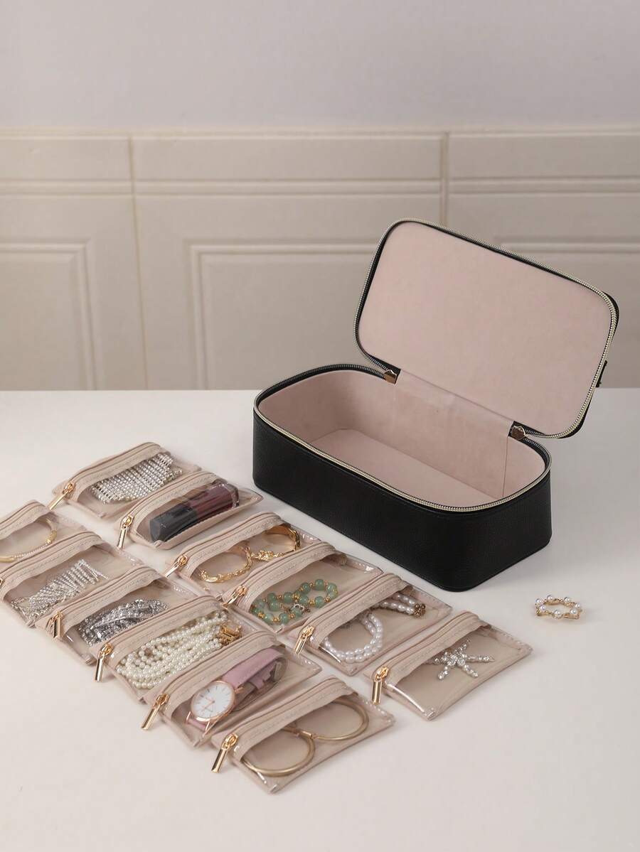 Portable PU Leather Jewelry Box, Jewelry Storage Box, Anti-Oxidation Birthday Gift, Large Capacity For Earrings, Rings, Bracelets, Necklaces, Hair Accessories, Suitable As A Gift For Girlfriends, Friends, And Girls For Festivals Or Birthdays - Multicolor - View 1