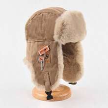 Winter Thickened Lei Feng Hat Unisex  Windproof Warm Ear Cycling Hat Plush Patch Chain Cotton Hat - màu đen - Xem 1