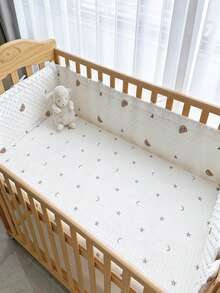 1pc INS Style Baby Crib Bumper Pads, Plush Embroidered Crib Rail Guard, Newborn Anti-Collision Soft Cushion Crib Fence, Bear Pattern - Multicolor - View 2